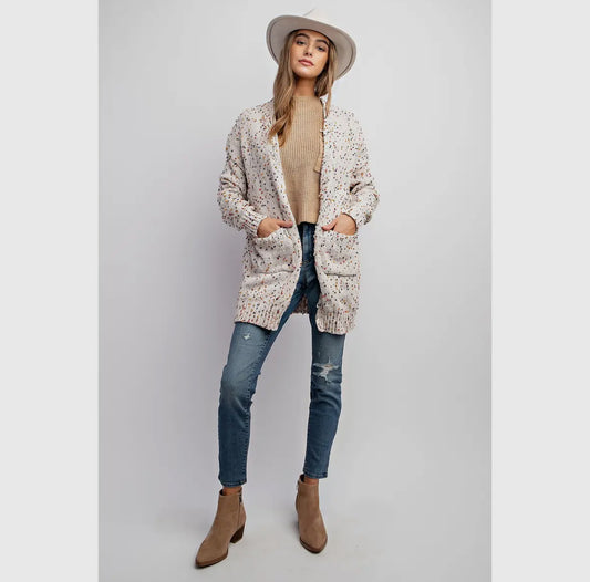 Confetti Ribbed Trim Long Cardigan