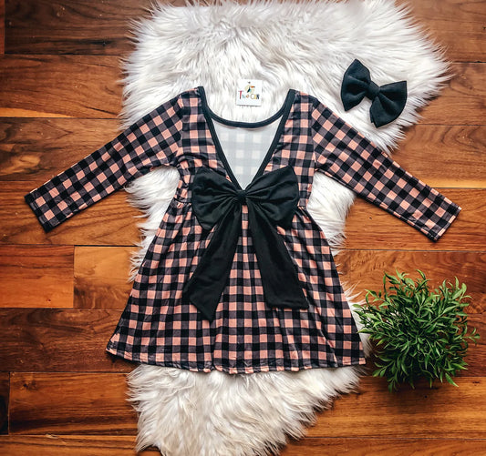 Brown Plaid Bow Back Dress