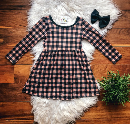 Brown Plaid Bow Back Dress