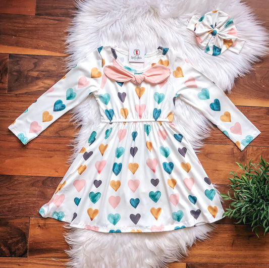 Watercolor Hearts Girls Dress